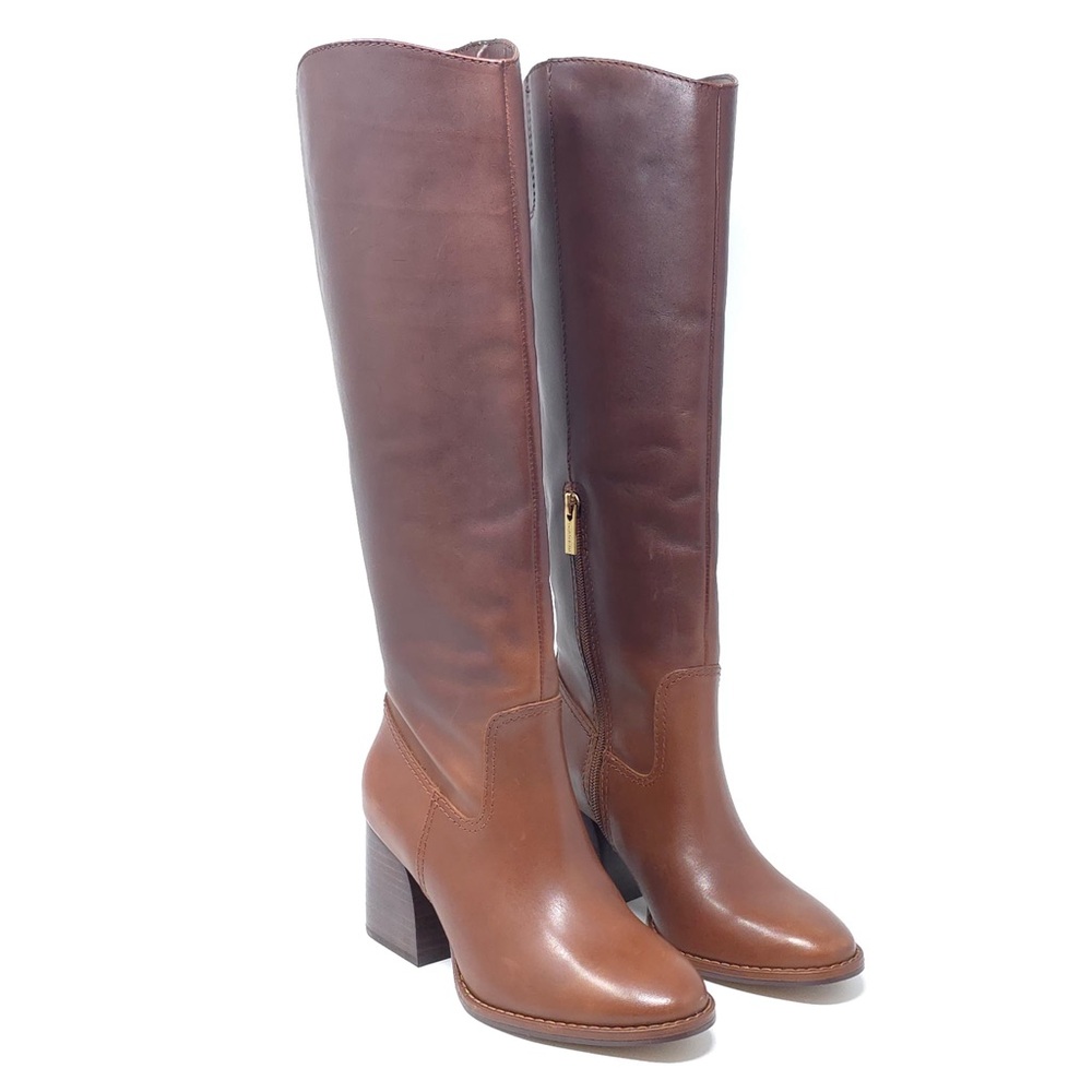 Vince Camuto Boots Leila Brown Leather Block Heel Knee High Size 6M - Picture 1 of 12